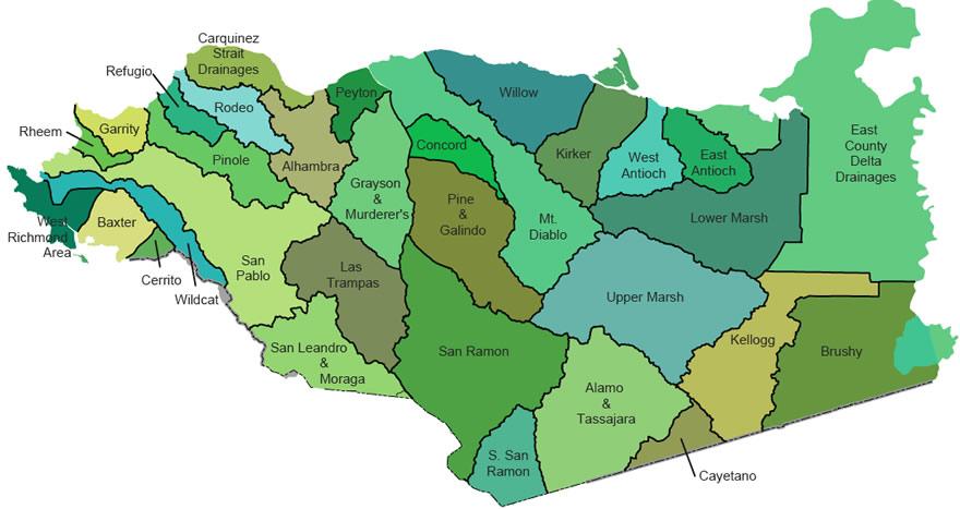 Map of Watershed Boundaries for Contra Costa County